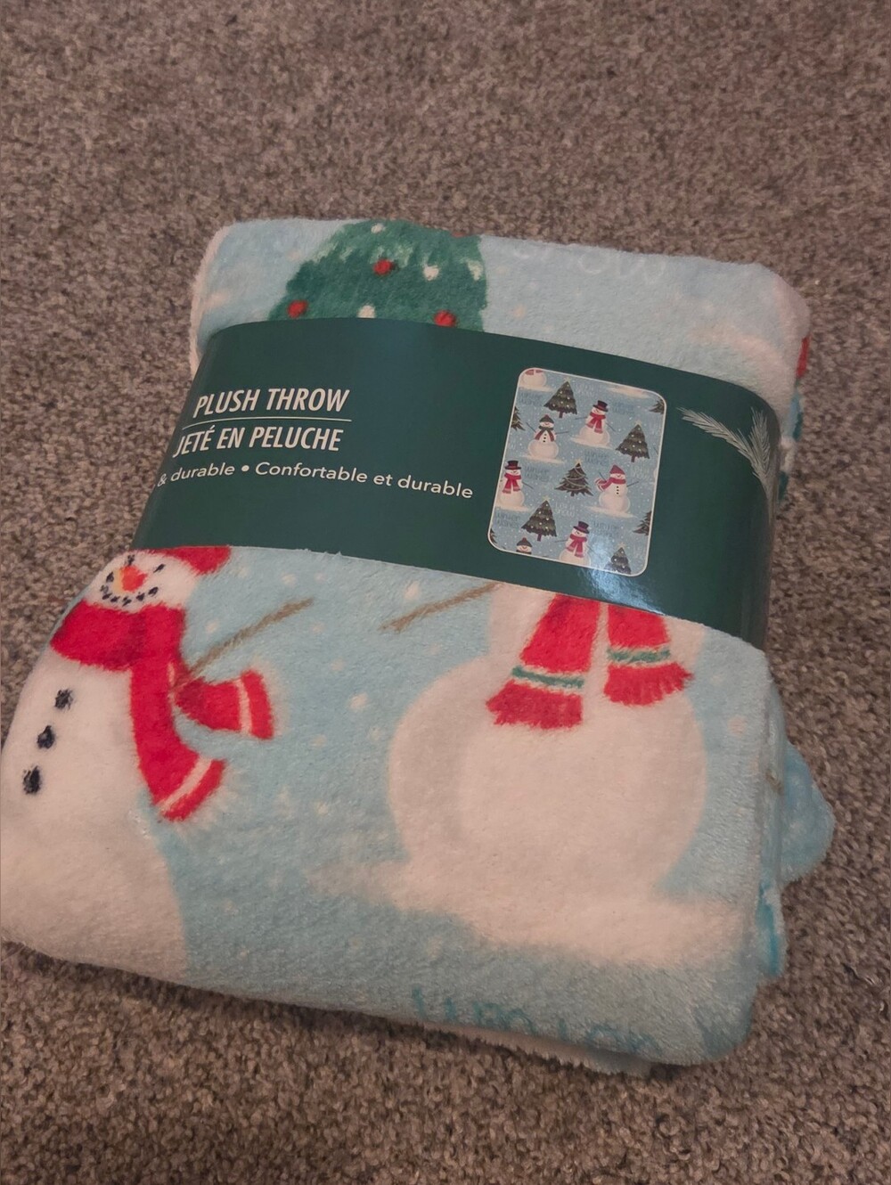 Plush Snowman Throw Blanket - Light Blue Christmas Holiday